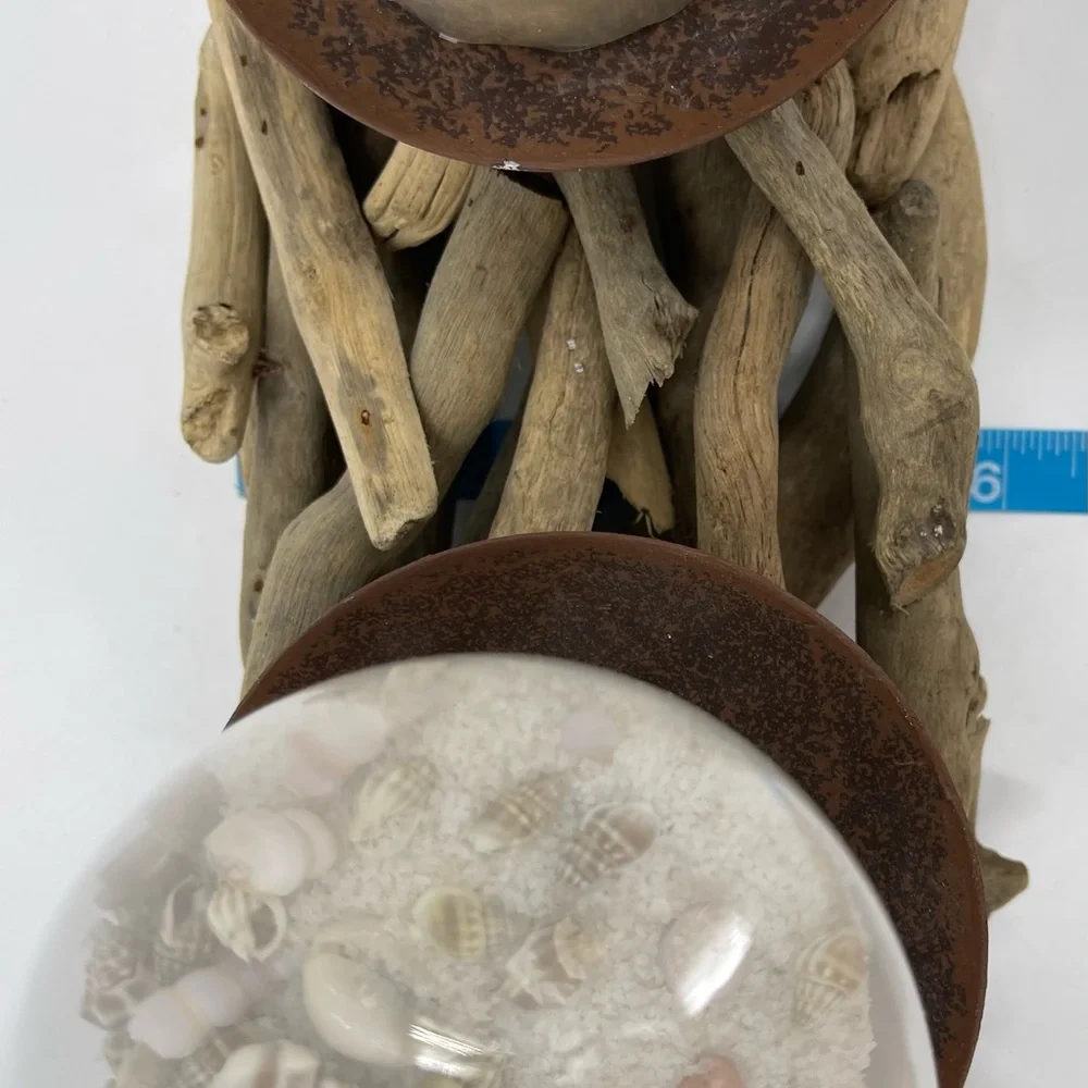 Driftwood Beach Beachy Rustic Seashell 2 Glass Globes 1 Candle 24”x3.5 Decor NWT - Picture 10 of 16